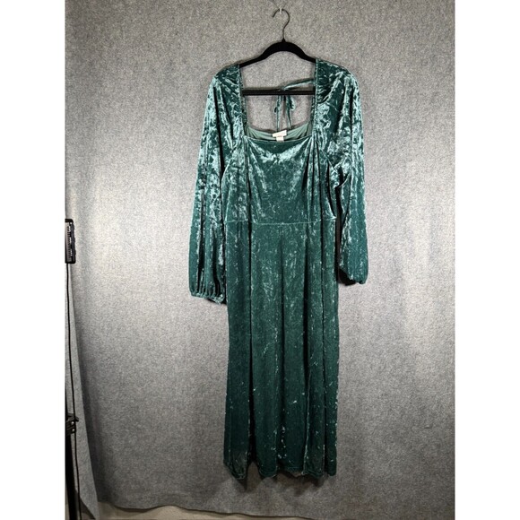 Ava & Viv Dress Women 1X Green Square Neck Velvet Midi Long Sleeve Career‎ - Picture 1 of 8